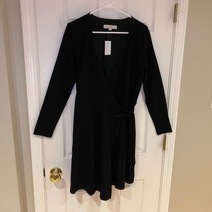 Black Wrap Dress with side tie detail NWT - fully lined from LOFT, size Medium